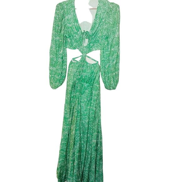 Jonathan Simkhai Adelaide Green Floral Print Satin Cutouts Maxi Dress size XS - Picture 4 of 16